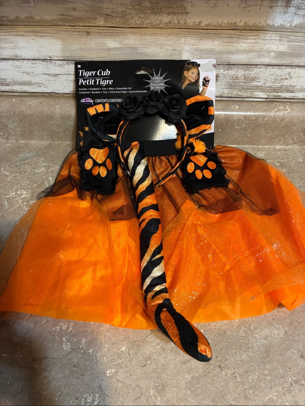 Halloween Tiger Cub Kids Costume Set - Orange and Black